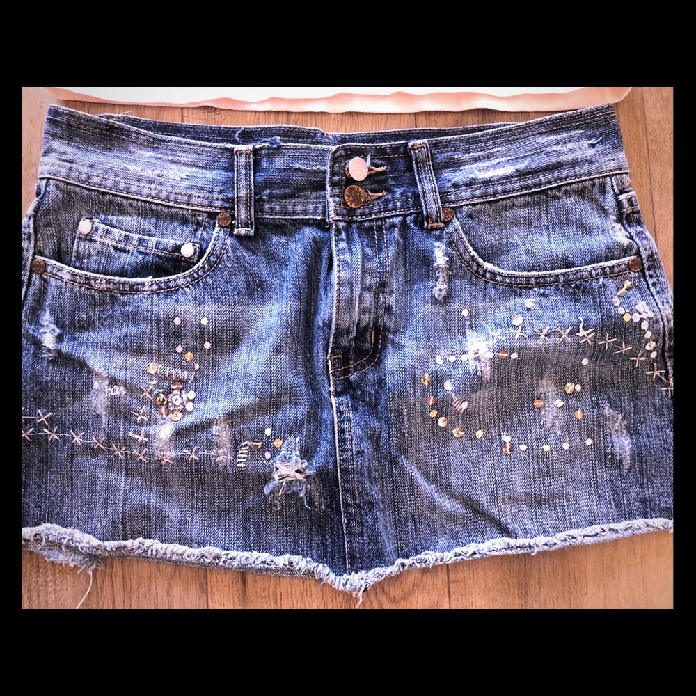 Beaded jean skirt with tank top